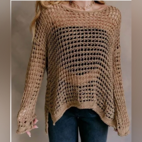 Women's Beige Knit Sweater - Picture 1 of 2